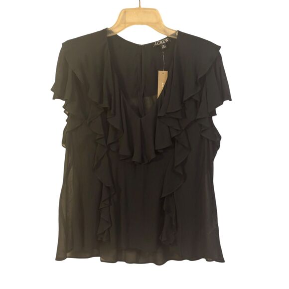 J.CREW NWT Blouse 2X Black Ruffled Chiffon Layered Cami V-Neck Career Sexy Top - Picture 2 of 14